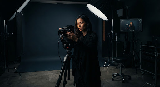 Editorial self-portrait with wireless shutter clicker